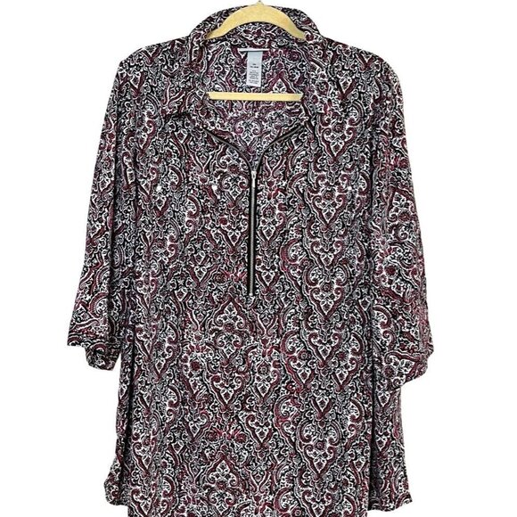 Catherines Top Women 14 Pink Pullover Paisley Metallic Floral Retro Boho Western - Picture 1 of 12
